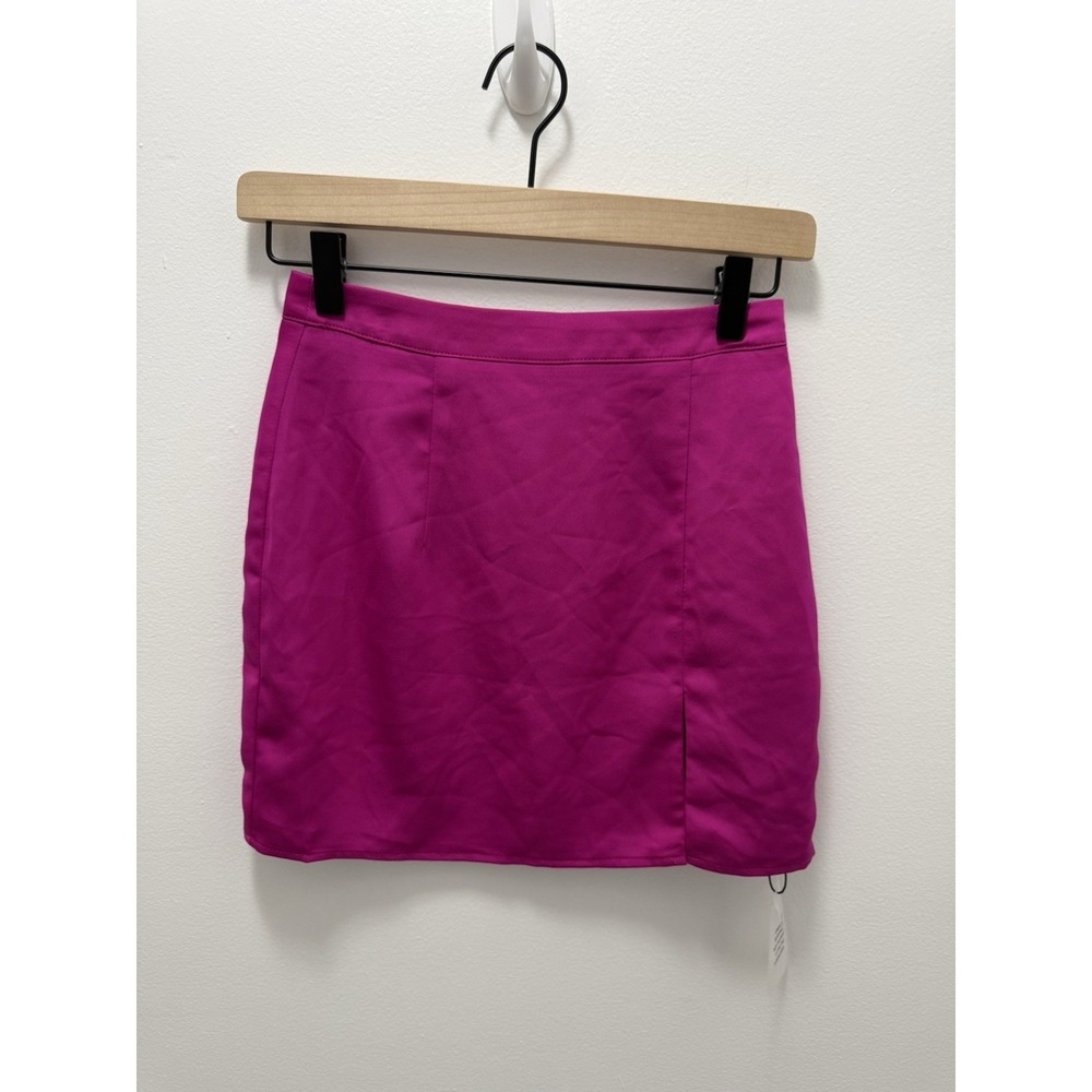 Superdown Satin Mini Skirt XXS Hot Pink Fuchsia Side Slit Bodycon NWT Women